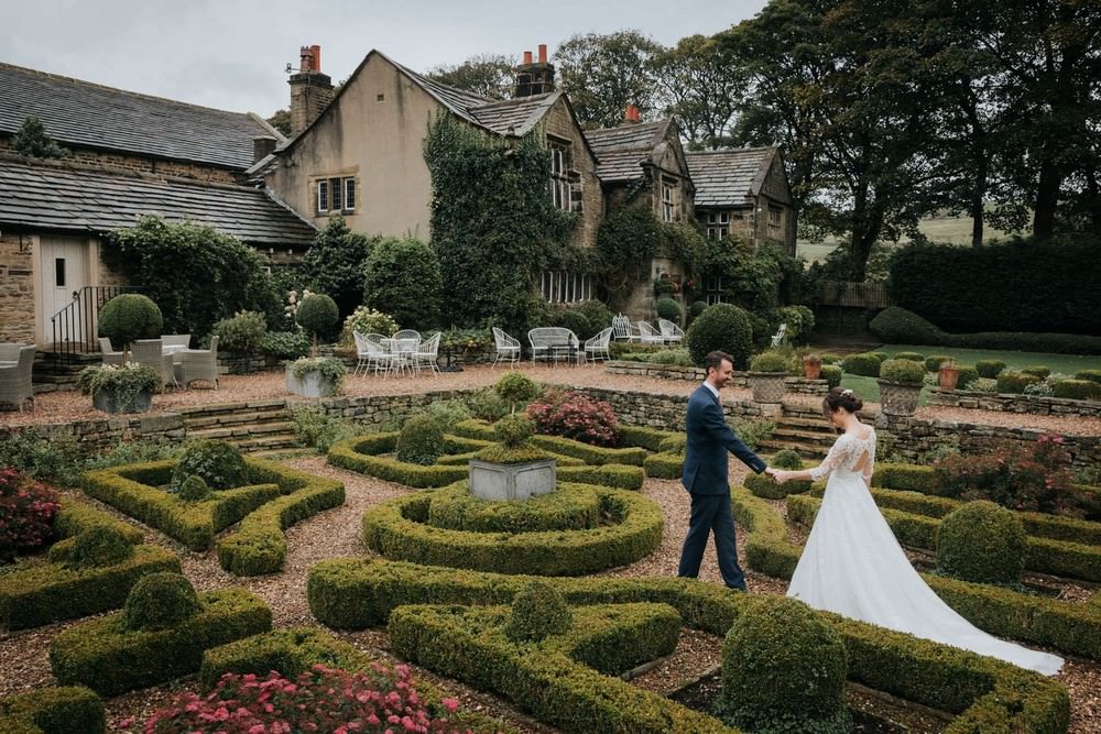 holdsworth house wedding bride and groom in gardens