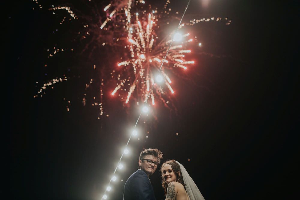 hunstman inn holmfirth bride and groom in front of fireworks